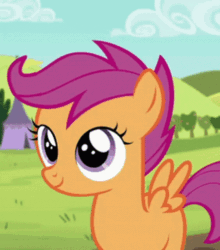 Size: 438x498 | Tagged: safe, imported from derpibooru, screencap, scootaloo, sweetie belle, pegasus, pony, unicorn, ^^, animated, blank flank, cute, cutealoo, episode needed, eyes closed, female, filly, foal, gif, gritted teeth, smiling, spread wings, teeth, wings