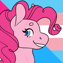 Size: 1157x1157 | Tagged: safe, artist:spartalabouche, imported from derpibooru, part of a set, pinkie pie, earth pony, pony, beanbrows, bust, eyebrows, female, pansexual pride flag, pride, pride flag, scar, smiling, solo, transgender pride flag