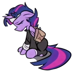 Size: 383x376 | Tagged: safe, artist:jakeneutron, imported from derpibooru, twilight sparkle, alicorn, pony, bag, dusk till dawn, eyes closed, female, floppy ears, frown, horn, mare, sad, saddle bag, sitting, twilight sparkle (alicorn), wings