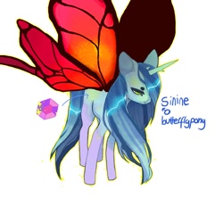 Size: 670x670 | Tagged: safe, artist:batthsalts, imported from derpibooru, oc, oc only, butterfly, butterfly pony, hybrid, pony, unicorn, solo, spread wings, wings