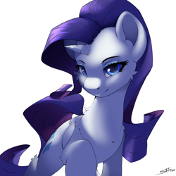 Size: 3000x3000 | Tagged: safe, artist:skitsroom, imported from derpibooru, rarity, pony, unicorn, female, mare, signature, simple background, smiling, solo, white background