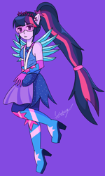Size: 1148x1908 | Tagged: safe, artist:denisseguadiana, imported from derpibooru, sci-twi, twilight sparkle, human, equestria girls, legend of everfree, boots, crystal guardian, crystal wings, high heel boots, scitwilicorn, shoes, solo, wings