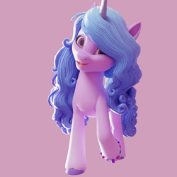 Size: 1080x1080 | Tagged: safe, artist:raymond, imported from derpibooru, izzy moonbow, pony, unicorn, 3d, blender, blender cycles, g5, looking at you, open mouth, simple background, smiling, smiling at you