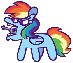 Size: 1400x1214 | Tagged: safe, artist:threetwotwo32232, imported from derpibooru, rainbow dash, pegasus, pony, female, gun, mare, simple background, solo, transparent background, wat, weapon