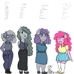 Size: 2048x2048 | Tagged: safe, artist:mintymelody, imported from derpibooru, limestone pie, marble pie, maud pie, pinkie pie, anthro, alternate hairstyle, ambiguous facial structure, pie sisters, siblings, sisters
