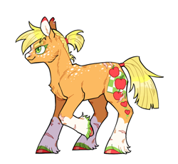 Size: 640x589 | Tagged: safe, artist:xenon, imported from derpibooru, applejack, earth pony, pony, female, hair tie, redesign, scar, simple background, smiling, solo, torn ear, transparent background, unshorn fetlocks