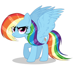 Size: 2952x2619 | Tagged: safe, artist:existencecosmos188, imported from derpibooru, rainbow dash, pegasus, pony, alternate hairstyle, female, frown, full body, high res, hooves, mare, shadow, simple background, solo, spread wings, standing, tail, transparent background, vector, wings