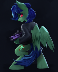 Size: 2417x2970 | Tagged: safe, artist:theprince, imported from derpibooru, oc, oc only, oc:block rain, pegasus, pony, bipedal, gun, rainbow six siege, shotgun, solo, weapon