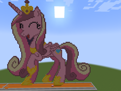 Size: 1280x961 | Tagged: safe, artist:clevercloud2022pl, imported from derpibooru, princess cadance, alicorn, crown, eyes closed, female, happy, horn, jewelry, mare, minecraft, minecraft pixel art, open mouth, pixel art, princess, regalia, shadow, updated, wings