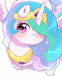 Size: 2929x3621 | Tagged: safe, artist:leo19969525, imported from derpibooru, princess celestia, alicorn, pony, :p, blushing, crown, cute, cutelestia, female, hair, horn, jewelry, looking at you, looking up, looking up at you, mare, pink eyes, regalia, solo, spread wings, tongue out, wings
