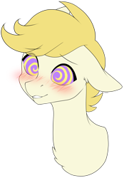 Size: 2873x4138 | Tagged: safe, artist:torihime, imported from derpibooru, oc, oc only, oc:exist, hippogriff, hybrid, pony, blushing, bust, chest fluff, commission, cute, eyebrows, eyebrows visible through hair, floppy ears, griffequus, high res, hypnosis, male, portrait, signature, simple background, solo, swirly eyes, transparent background, ych result