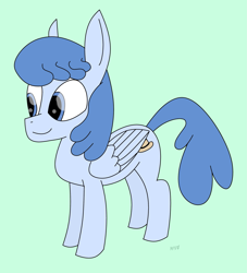 Size: 1959x2160 | Tagged: safe, artist:m37, imported from derpibooru, oc, oc only, oc:struw hart, pegasus, pony, blue eyes, blue hair, female, smiling, solo