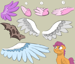 Size: 3786x3252 | Tagged: safe, artist:doodledonutart, imported from derpibooru, scootaloo, pegasus, pony, :s, ears back, scootaloo can't fly, simple background, sketch, solo, wavy mouth, wings