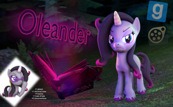 Size: 1696x1049 | Tagged: safe, artist:pika-robo, imported from derpibooru, pony, unicorn, them's fightin' herds, 3d, book, community related, download at source, downloadable, eyebrows, female, forest, frown, glasses, gmod, looking at you, oleander (tfh), ponified, revamped ponies, solo, source filmmaker, source filmmaker resource, unicornomicon, unshorn fetlocks