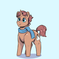 Size: 768x768 | Tagged: safe, artist:smirk, imported from derpibooru, oc, oc only, unnamed oc, unicorn, clothes, colored sketch, freckles, horn, male, scarf, solo, stallion, unicorn oc