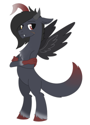 Size: 1077x1496 | Tagged: safe, artist:dyonys, imported from derpibooru, oc, oc:luctus, draconequus, claws, draconequus oc, edgy, fangs, fluffy, heterochromia, horns, male, simple background, spread wings, teenager, transparent background, unshorn fetlocks, wings