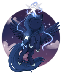 Size: 1280x1529 | Tagged: safe, artist:foxhatart, imported from derpibooru, oc, oc only, oc:night star, alicorn, pony, bow, female, hair bow, magic, mare, simple background, solo, transparent background
