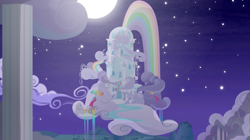 Size: 2048x1149 | Tagged: safe, imported from derpibooru, background, cloud, cloud house, no pony, rainbow, rainbow dash's house, rainbow waterfall, scenery, sky