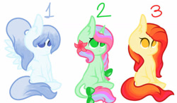 Size: 1280x750 | Tagged: safe, artist:prettyshinegp, imported from derpibooru, oc, oc only, earth pony, pegasus, pony, unicorn, earth pony oc, female, horn, mare, pegasus oc, simple background, sitting, unicorn oc, white background, wings