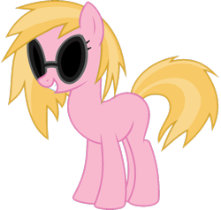 Size: 1076x1024 | Tagged: safe, edit, imported from ponybooru, oc, oc only, oc:shady, earth pony, pony, adult blank flank, blank flank, blind, female, grin, mare, ponybooru collab 2022, simple background, smiling, solo, sunglasses, transparent background