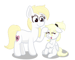 Size: 1638x1316 | Tagged: safe, artist:xppp1n, imported from ponybooru, oc, oc only, oc:aryanne, oc:luftkrieg, earth pony, pegasus, female, filly, foal, happy, head pat, mare, nazi, pat