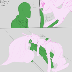 Size: 3000x3000 | Tagged: safe, artist:enonnnymous, imported from derpibooru, princess celestia, oc, oc:anon, alicorn, human, pony, /sun/, butt, comic, duo, kiss mark, kissing, lipstick, open mouth, pinned down, plot, smiling