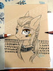 Size: 2893x3862 | Tagged: safe, artist:lailyren, imported from derpibooru, oc, oc only, pony, braid, ponified, sketch, skoda, solo, traditional art