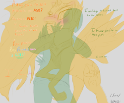 Size: 3000x2500 | Tagged: safe, artist:enonnnymous, imported from derpibooru, daybreaker, oc, oc:anon, alicorn, human, pony, /sun/, blushing, dialogue, duo, hug, implied princess celestia, love, redemption, simple background
