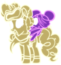 Size: 561x598 | Tagged: safe, artist:205tob, imported from derpibooru, pinkie pie, earth pony, pony, bag, bandage, clothes, crossover, dusk till dawn, female, glowing, goggles, hair bun, mare, pibby, riding a pony, saddle bag, scarf, simple background, smiling, socks, transparent background, wireframe