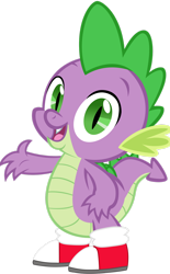 Size: 1280x2071 | Tagged: safe, artist:ponygamer2020, editor:ponygamer2020, imported from derpibooru, spike, dragon, clothes, clothes swap, converse, cosplay, costume, crossover, dragons wearing clothes, eyebrows, looking at you, male, miles "spike" prower, miles "tails" prower, open mouth, open smile, shoes, simple background, smiling, smiling at you, sneakers, solo, sonic the hedgehog (series), transparent background, vector