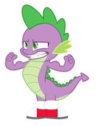 Size: 1280x1673 | Tagged: safe, artist:masem, artist:ponygamer2020, editor:ponygamer2020, imported from derpibooru, spike, dragon, the crystalling, clothes, clothes swap, converse, cosplay, costume, crossover, dragons wearing clothes, fangs, flexing, male, miles "spike" prower, miles "tails" prower, shoes, simple background, sneakers, solo, sonic the hedgehog (series), teeth, transparent background, vector