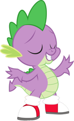 Size: 1280x2087 | Tagged: safe, artist:feitaru, artist:ponygamer2020, editor:ponygamer2020, imported from derpibooru, spike, dragon, clothes, clothes swap, converse, cosplay, costume, crossover, dragons wearing clothes, eyebrows, eyes closed, grin, male, miles "spike" prower, miles "tails" prower, shoes, simple background, smiling, sneakers, solo, sonic the hedgehog (series), transparent background, vector