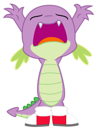 Size: 1280x1675 | Tagged: safe, artist:masem, artist:ponygamer2020, editor:ponygamer2020, imported from derpibooru, spike, dragon, twilight time, clothes, clothes swap, converse, cosplay, costume, crossover, dragons wearing clothes, eyes closed, fangs, frown, hands in the air, male, miles "spike" prower, miles "tails" prower, open mouth, shoes, simple background, sneakers, solo, sonic the hedgehog (series), transparent background, vector