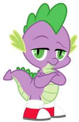 Size: 1280x1968 | Tagged: safe, artist:masem, artist:ponygamer2020, editor:ponygamer2020, imported from derpibooru, spike, dragon, simple ways, breaking the fourth wall, clothes, clothes swap, converse, cosplay, costume, crossed arms, crossover, dragons wearing clothes, eyebrows, fangs, frown, looking at you, male, miles "spike" prower, miles "tails" prower, shoes, simple background, sneakers, solo, sonic the hedgehog (series), spike is not amused, transparent background, unamused, vector