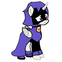 Size: 300x300 | Tagged: safe, artist:sugalawliet, imported from derpibooru, alicorn, pony, amulet, cloak, clothes, crossover, dc comics, female, gem, horn, jewelry, mare, ponified, raven (dc comics), shoes, simple background, smiling, teen titans go, transparent background, wings