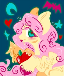 Size: 1720x2048 | Tagged: safe, artist:melodythepuppy, imported from derpibooru, fluttershy, pegasus, pony, apple, female, food, heart, heart eyes, juice, mare, solo, tongue out, unshorn fetlocks, wingding eyes