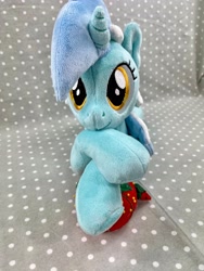 Size: 3024x4032 | Tagged: safe, artist:kazzysart, imported from derpibooru, lyra heartstrings, pony, irl, lying down, photo, plushie, prone, solo