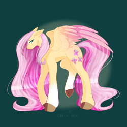 Size: 2048x2048 | Tagged: safe, artist:cha0sblue, imported from derpibooru, fluttershy, pegasus, pony, colored wings, gradient wings, lidded eyes, looking at you, solo, spread wings, wings