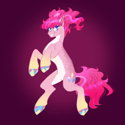 Size: 2048x2048 | Tagged: safe, artist:cha0sblue, imported from derpibooru, pinkie pie, earth pony, pony, coat markings, colored hooves, dappled, grin, looking at you, smiling, smiling at you, solo