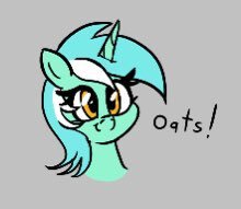 Size: 220x191 | Tagged: safe, artist:seafooddinner, imported from derpibooru, lyra heartstrings, pony, unicorn, aggie.io, bust, female, food, gray background, mare, oats, simple background, smiling, solo, that pony sure does love oats