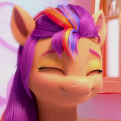 Size: 400x400 | Tagged: safe, imported from derpibooru, screencap, sunny starscout, earth pony, pony, spoiler:my little pony: make your mark, cropped, cute, daaaaaaaaaaaw, eyes closed, female, g5, mane stripe sunny, mare, my little pony: make your mark, my little pony: make your mark chapter 1, smiling, solo, sunnybetes
