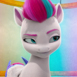 Size: 1080x1080 | Tagged: safe, imported from derpibooru, screencap, zipp storm, pegasus, pony, spoiler:my little pony: make your mark, cropped, female, g5, mare, my little pony: make your mark, my little pony: make your mark chapter 1, raised eyebrow, smiling, solo