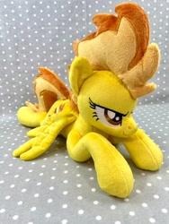 Size: 3024x4032 | Tagged: safe, artist:kazzysart, imported from derpibooru, spitfire, pony, irl, lying down, photo, plushie, prone, solo