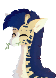 Size: 858x1200 | Tagged: safe, artist:little-sketches, imported from derpibooru, oc, oc only, oc:procerus, giraffe, animated, blinking, blue mane, bust, chest fluff, cute, ear fluff, gif, happy, horns, leaves, long neck, looking at you, ossicones, simple background, solo, spots, transparent background, tree branch
