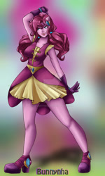 Size: 1024x1707 | Tagged: safe, artist:bunnynha, imported from derpibooru, pinkie pie, human, equestria girls, clothes, crystal guardian, deviantart watermark, dress, obtrusive watermark, ponied up, solo, watermark