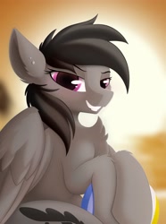Size: 1837x2465 | Tagged: safe, artist:allyster-black, derpibooru exclusive, imported from derpibooru, oc, oc only, oc:ares, pegasus, pony, beach ball, ear piercing, earring, female, jewelry, mare, piercing, simple background, smiling, solo