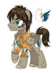 Size: 2000x2600 | Tagged: safe, artist:anno酱w, imported from derpibooru, pegasus, pony, attack on titan, base used, blood, eren jaeger, injured, key, male, ponified, simple background, solo, stallion, teary eyes, transparent background, unhappy