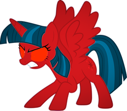 Size: 954x838 | Tagged: safe, imported from derpibooru, twilight sparkle, alicorn, pony, angry, emoticlone, female, gritted teeth, horn, mare, recolor, red eyes, simple background, spread wings, teeth, transparent background, twilight sparkle (alicorn), wings