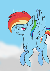 Size: 2480x3508 | Tagged: safe, artist:thecommandermiky, imported from derpibooru, rainbow dash, pegasus, pony, cloud, one eye closed, sky, solo, spread wings, wings, wink
