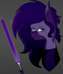 Size: 1503x1756 | Tagged: safe, artist:thecommandermiky, imported from derpibooru, oc, oc:miky command, pony, bust, clothes, lightsaber, neutral, simple background, solo, star wars, weapon